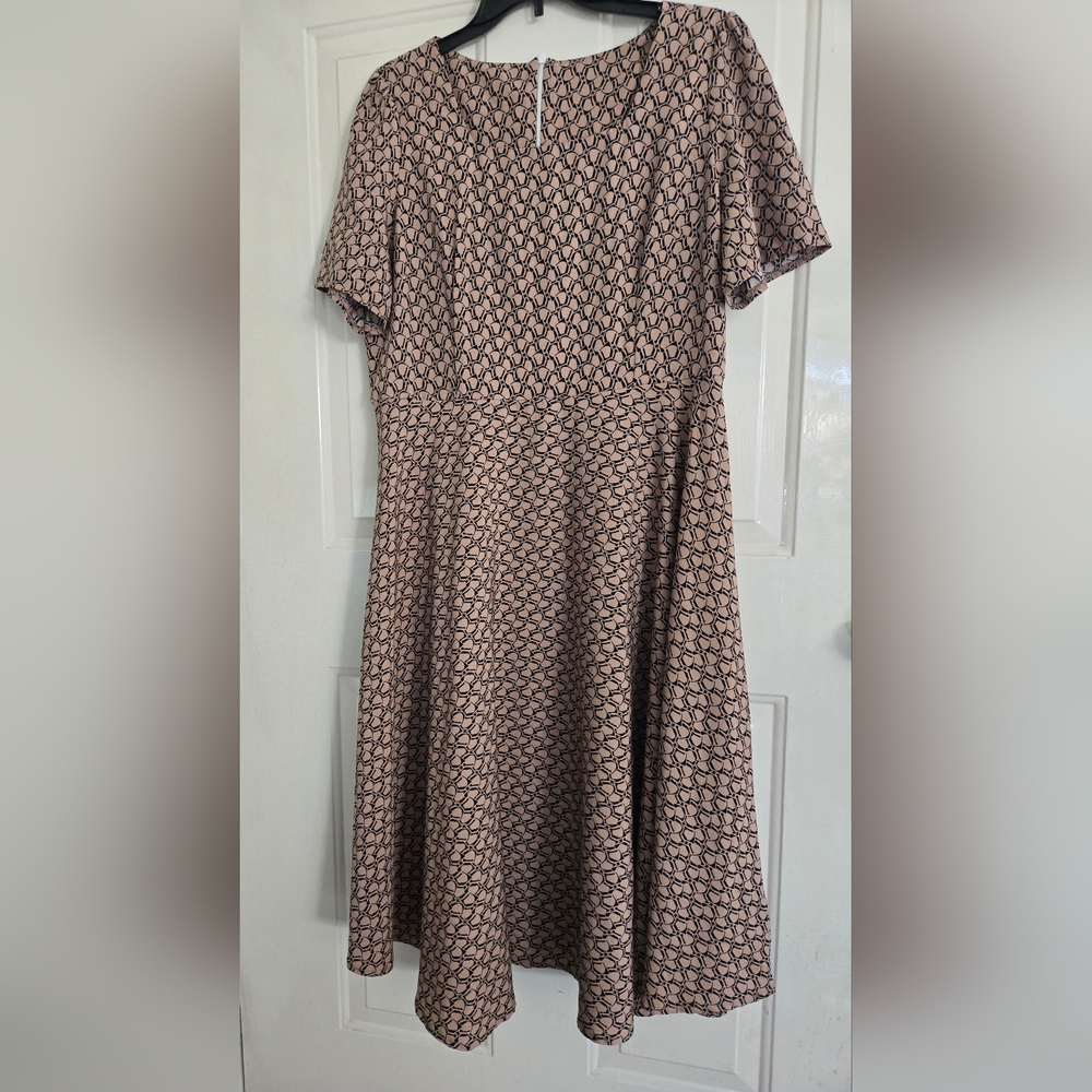 Womens Fit & Flare Short Sleeve Brown Black Midi Dress